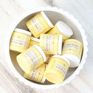 Introducing "Drop of Sunshine" Whipped Sugar Scrub, where the refreshing scent of lemon meets sweet vanilla wafer cookies. This creamy, foaming soap whip not only cleanses but also exfoliates with sugar, leaving your skin silky smooth and delicately scented. Treat yourself to a luxurious and rejuvenating skincare experience every day